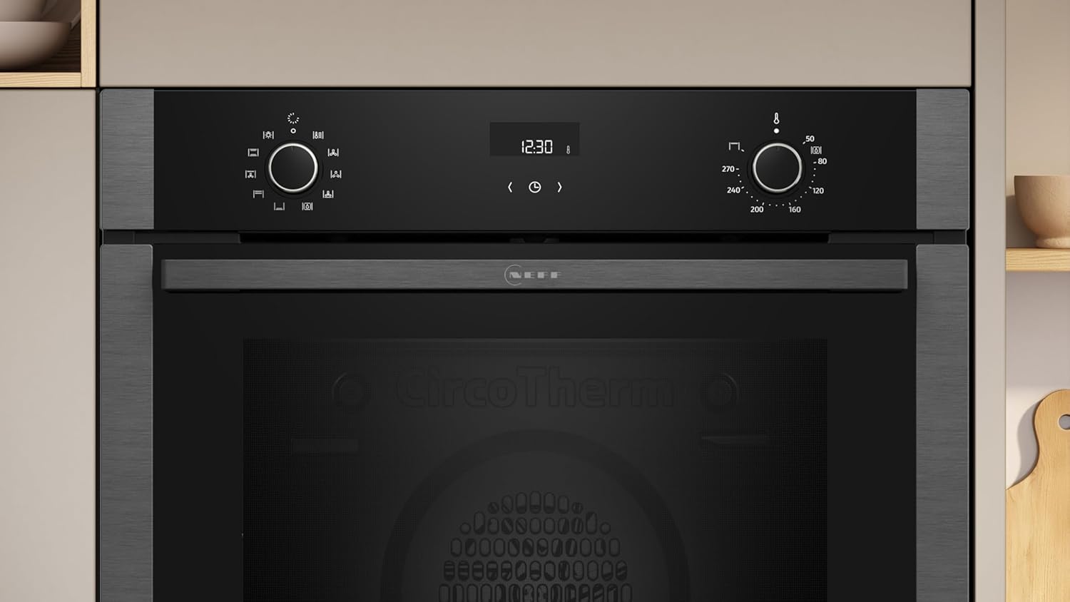 NEFF B4ACE2AG3, N50, Backofen, Made in Germany, LCD-Display, Slide and Hide, 3D Heißluft, CircoTherm, Easy Clean, Kindersicherung, Schnellaufheizung, 60 x 60 cm, Graphite-Grey