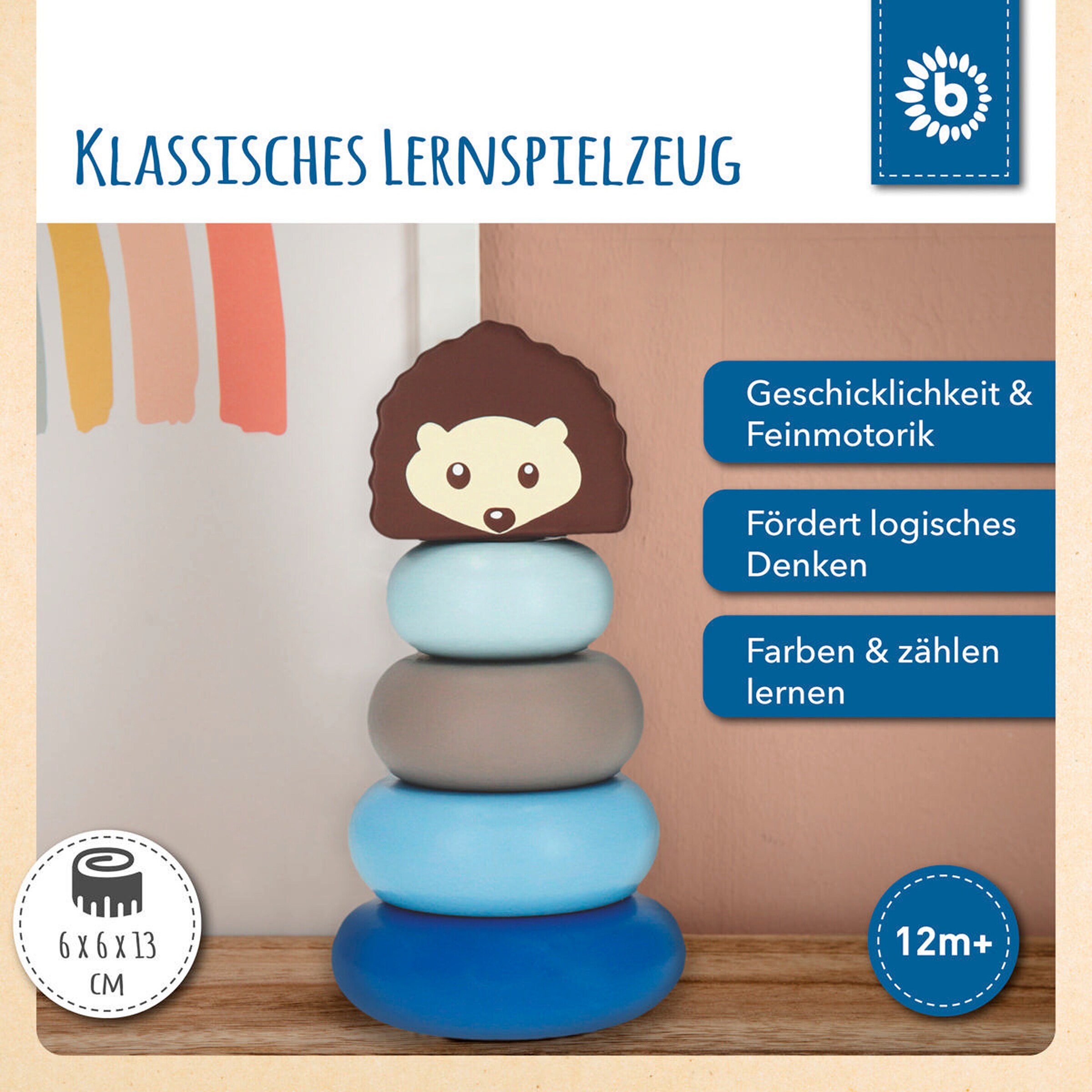 Bieco Stapelturm Holz Igel - ab 12 Monate Blau
