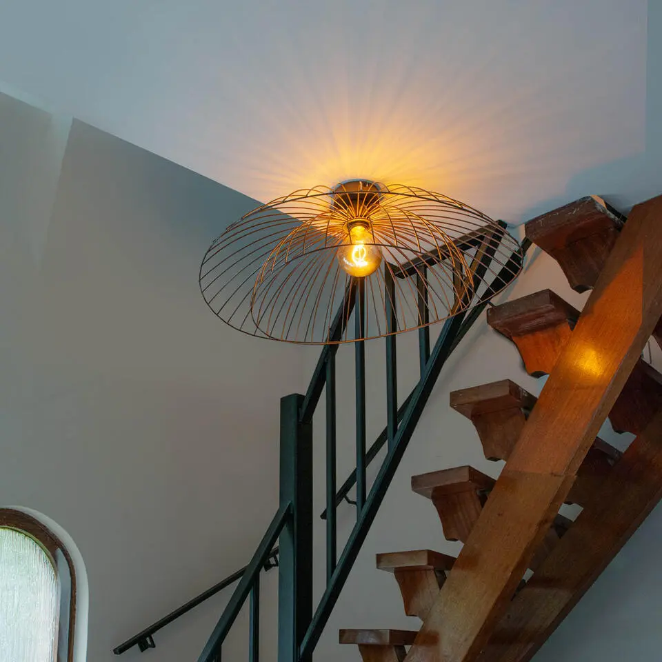 Qazqa plafondlampen pua bruin e27