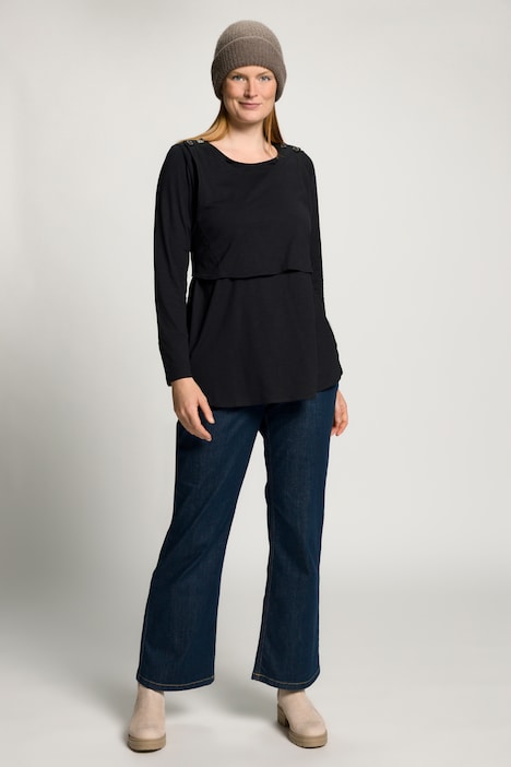 Shirt, abknöpfbares Top, Rundhals, Langarm, Biobaumwolle