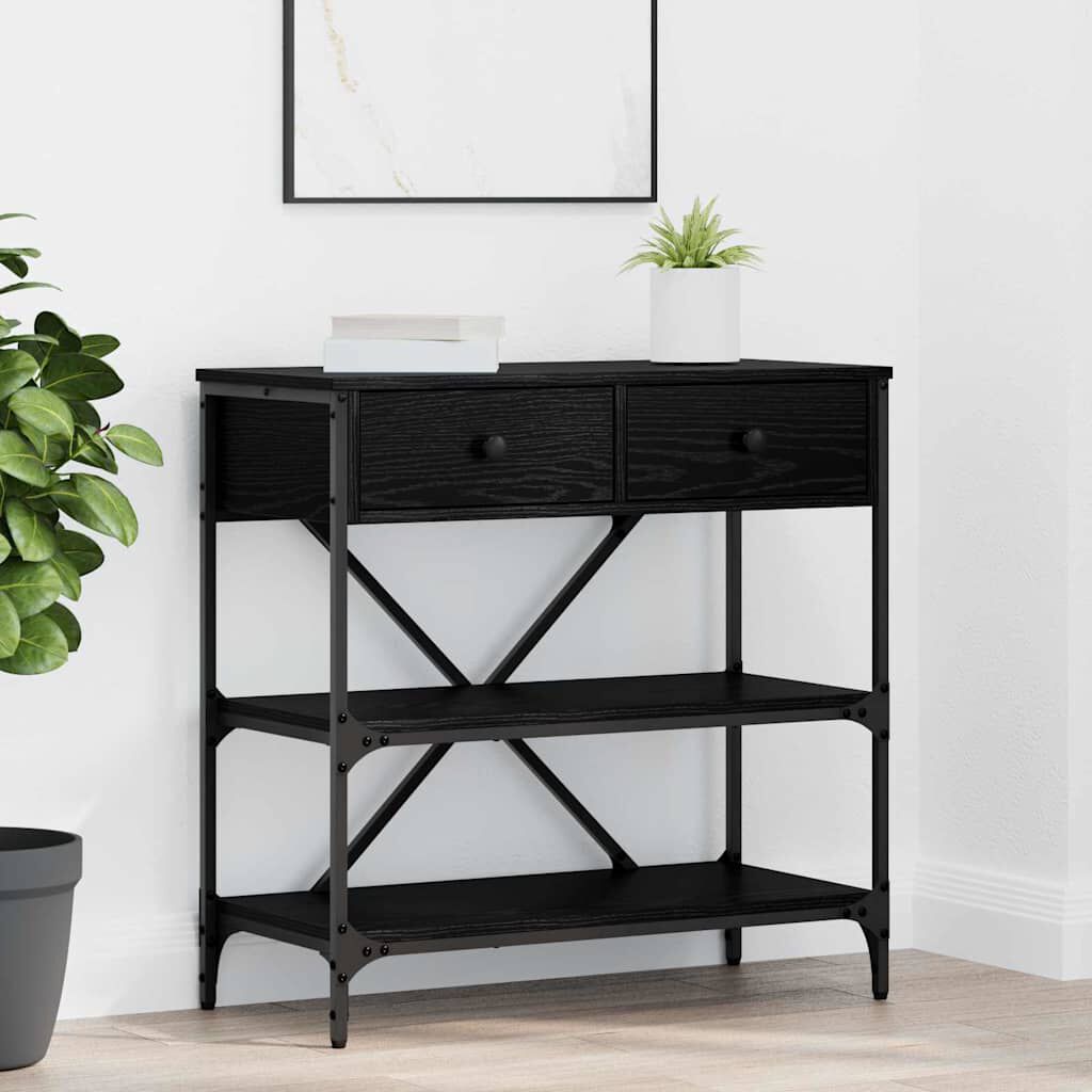 vidaXL Consoletafel met lade en plank Overig met opbergruimte Zwart Eiken