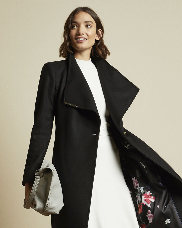 Ted Baker ROSE Midi Wool Wrap Coat With Shoul Black