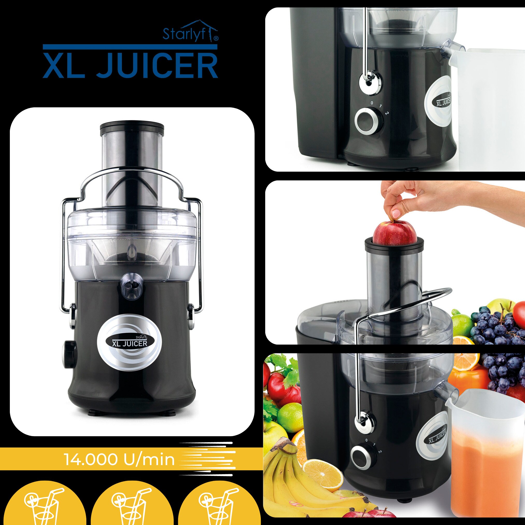 Starlyf® Entsafter- Zentrifugenentsafter ganze Früchte XL Juicer