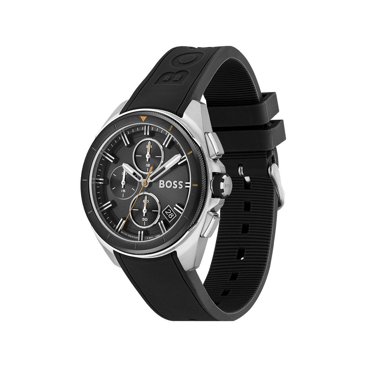 Montre Boss homme acier bracelet silicone noir