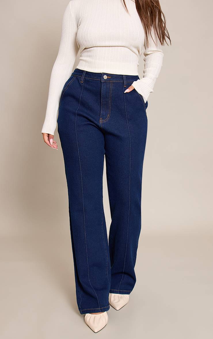 Bleu Indigo Jean Taille Haute En Denim Stretch Sculptant Avec Pinces Et Détail Dos Ajustable
