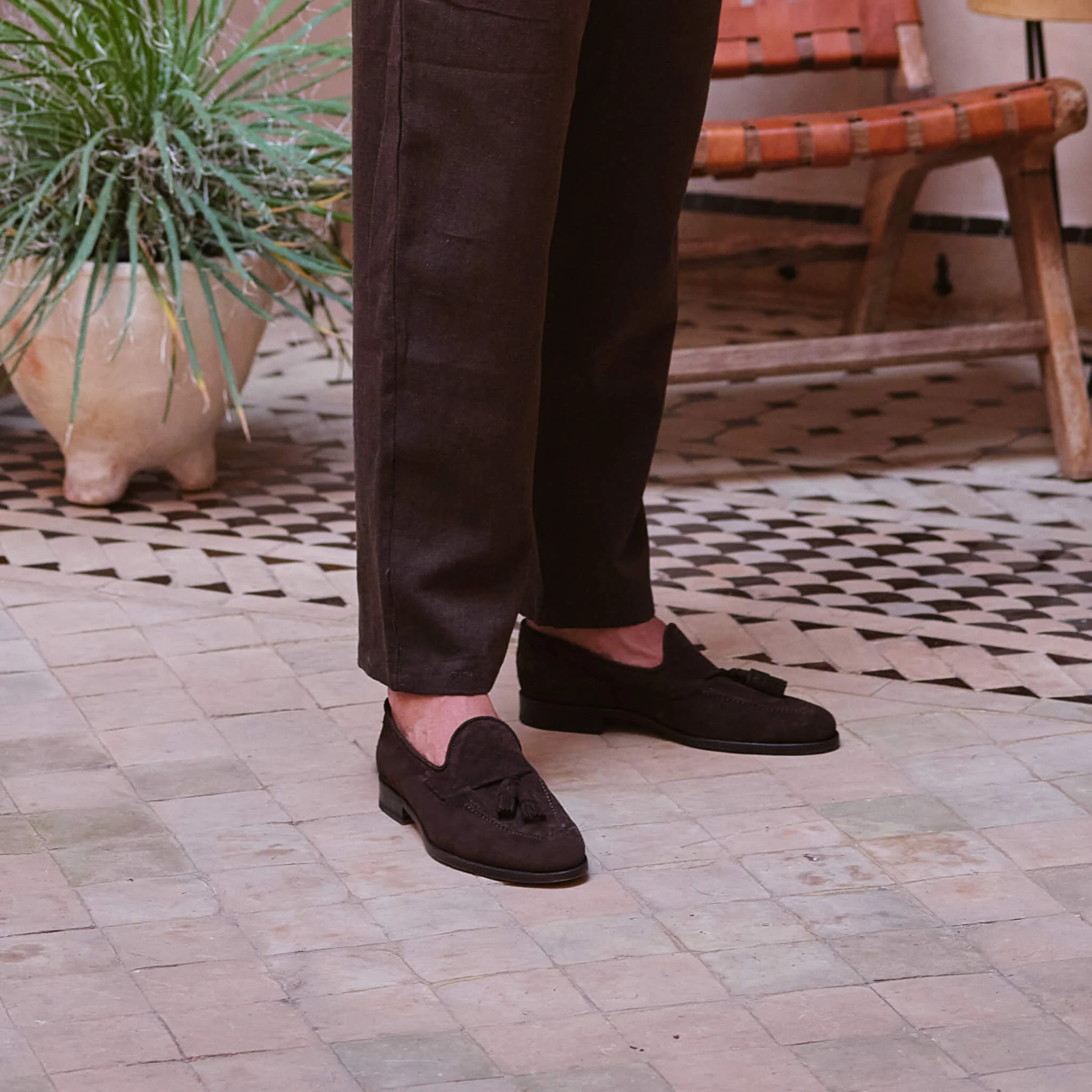 Micky-Mocassin à glands en velours marron