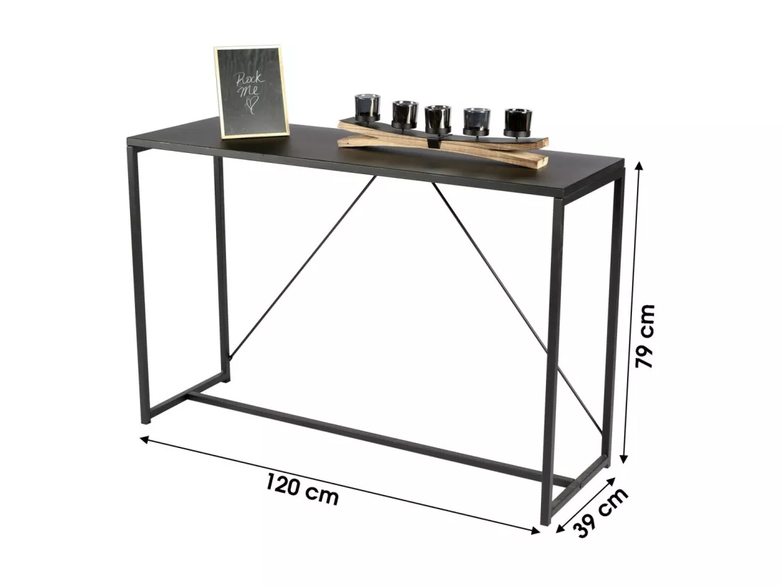 Console d'entrée style industriel collection SOHO – Structure en métal noir, coloris noir, dimensions 120x39x79 cm