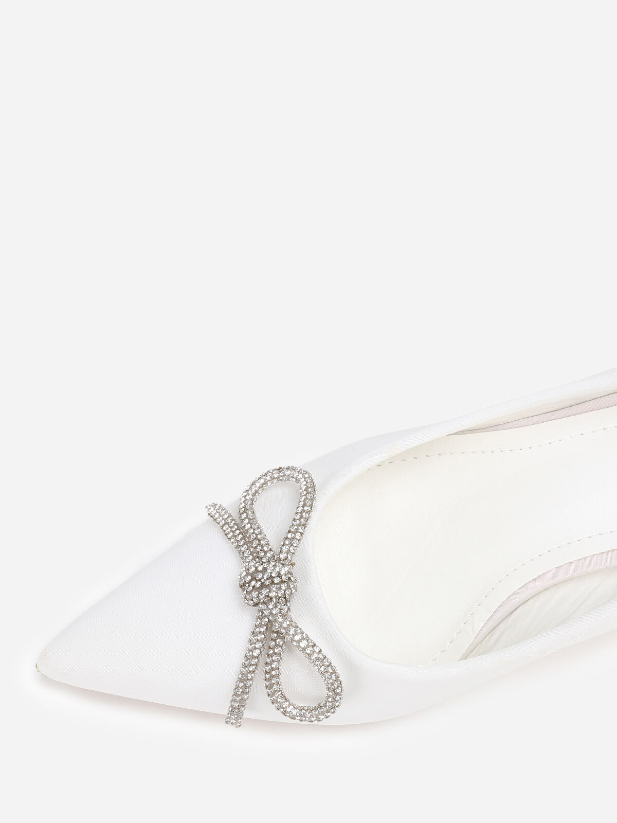 Escarpins pointus avec nœud en strass- Blanc