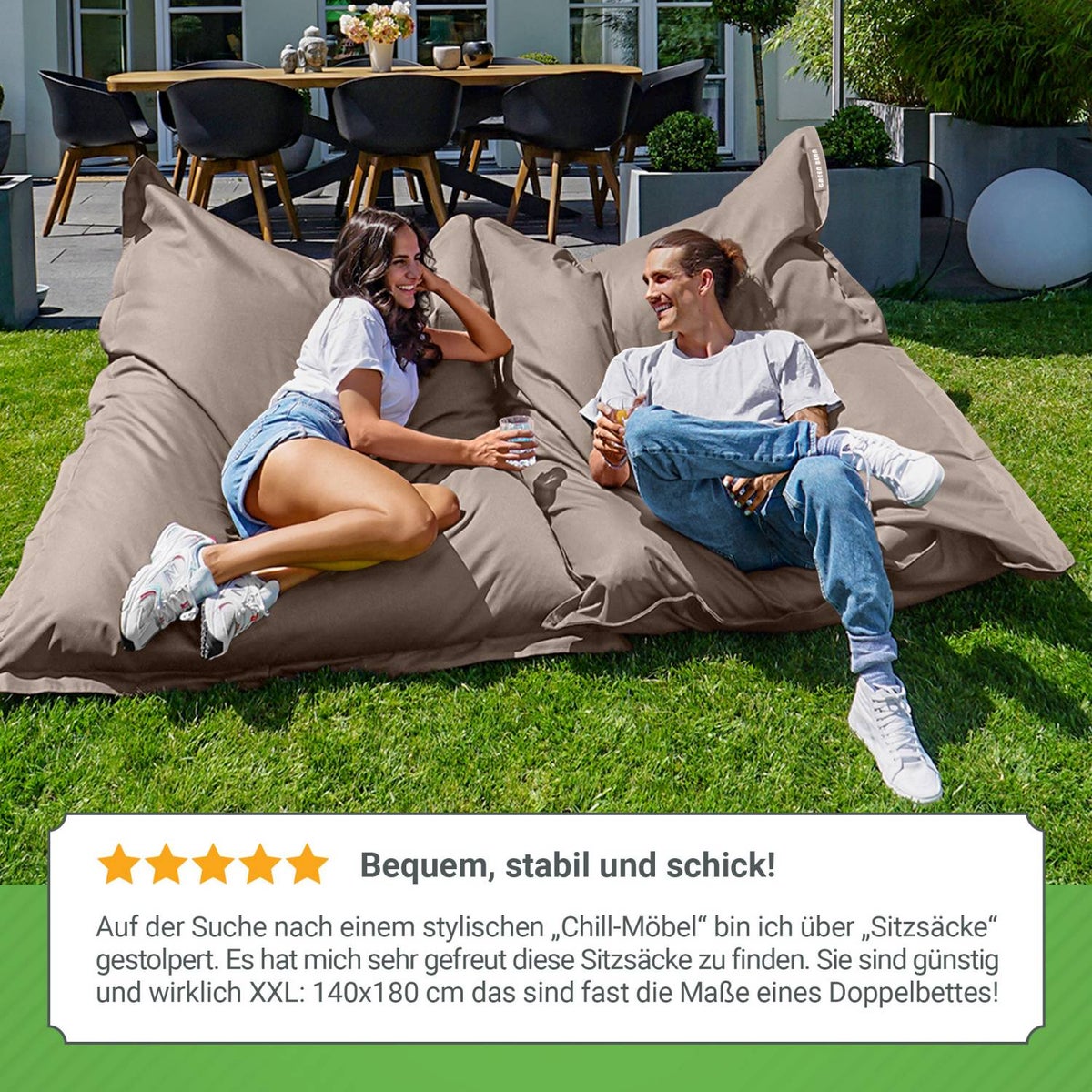 Groene Bonen Zitzak 120x160cm 270 Liter Kinderen & Volwassenen Zitzak EPS Kralenvulling Reuze Zitzak Grote Buitenligstoel Kussen Wasbaar Weerbestendig Ligstoel Zitkussen Vloerkussen Taupe