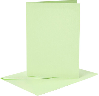 Kort Og Kuverter - Kort Str. 10,5X15 CM - Kuvert Str. 11,5X16,5 CM - 120+210 G - Lys Grøn - 6 Sæt
