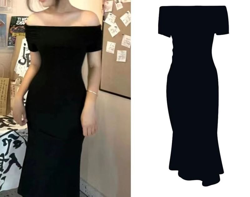 Everose - Maxi-zeemeerminjurk met korte mouwen en blote schouders