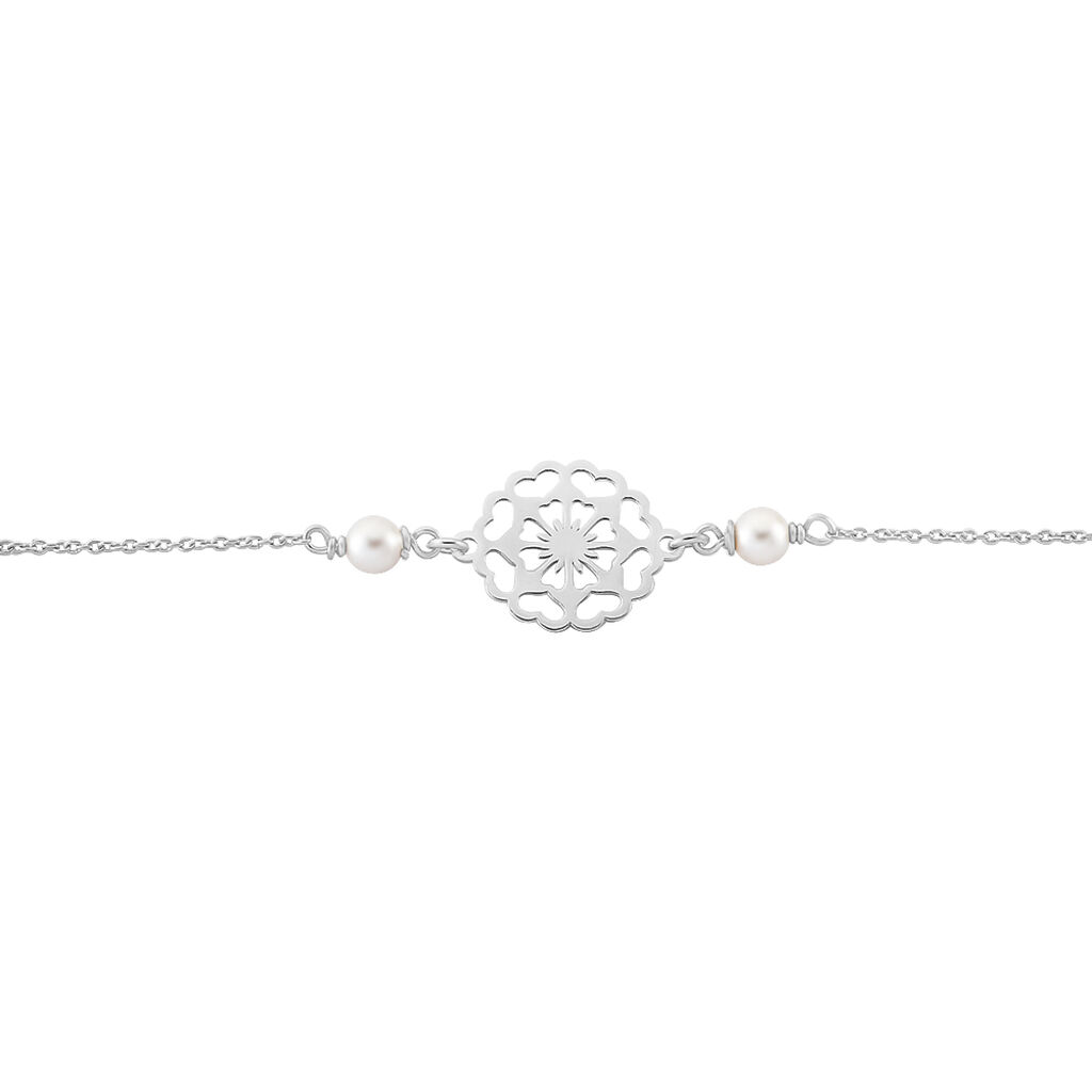 Bracelet Enaelle Argent Blanc Perle D'imitation Et Aigue Marine