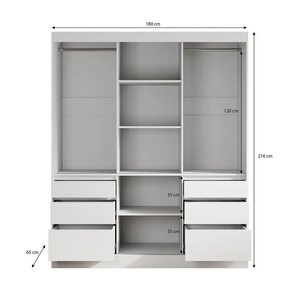 Meubella - Kledingkast Henry - Eiken - Zwart - 180 cm - Met spiegel