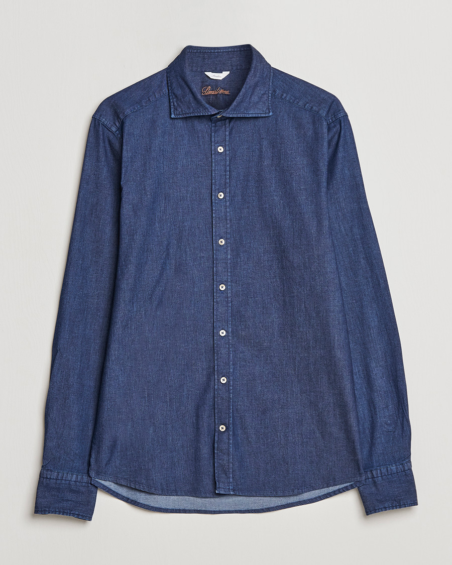 Stenströms Slimline Garment Washed Shirt Dark Denim