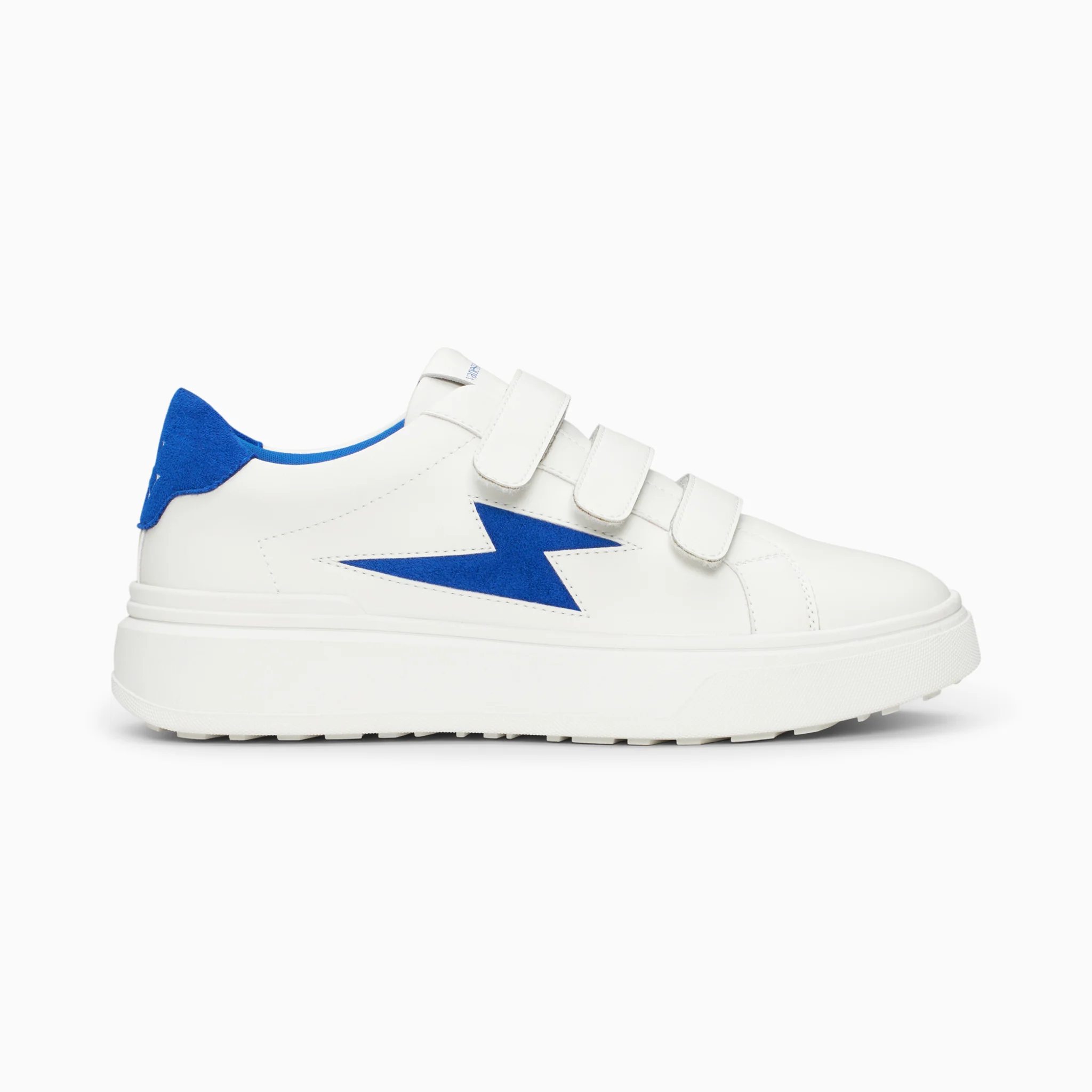 Sneakers-Baskets éclair Fanny blanc et bleu à scratchs