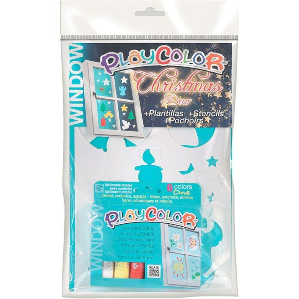 Coffret 6 gouaches solides + pochoirs playcolor window pour peinture sur verre