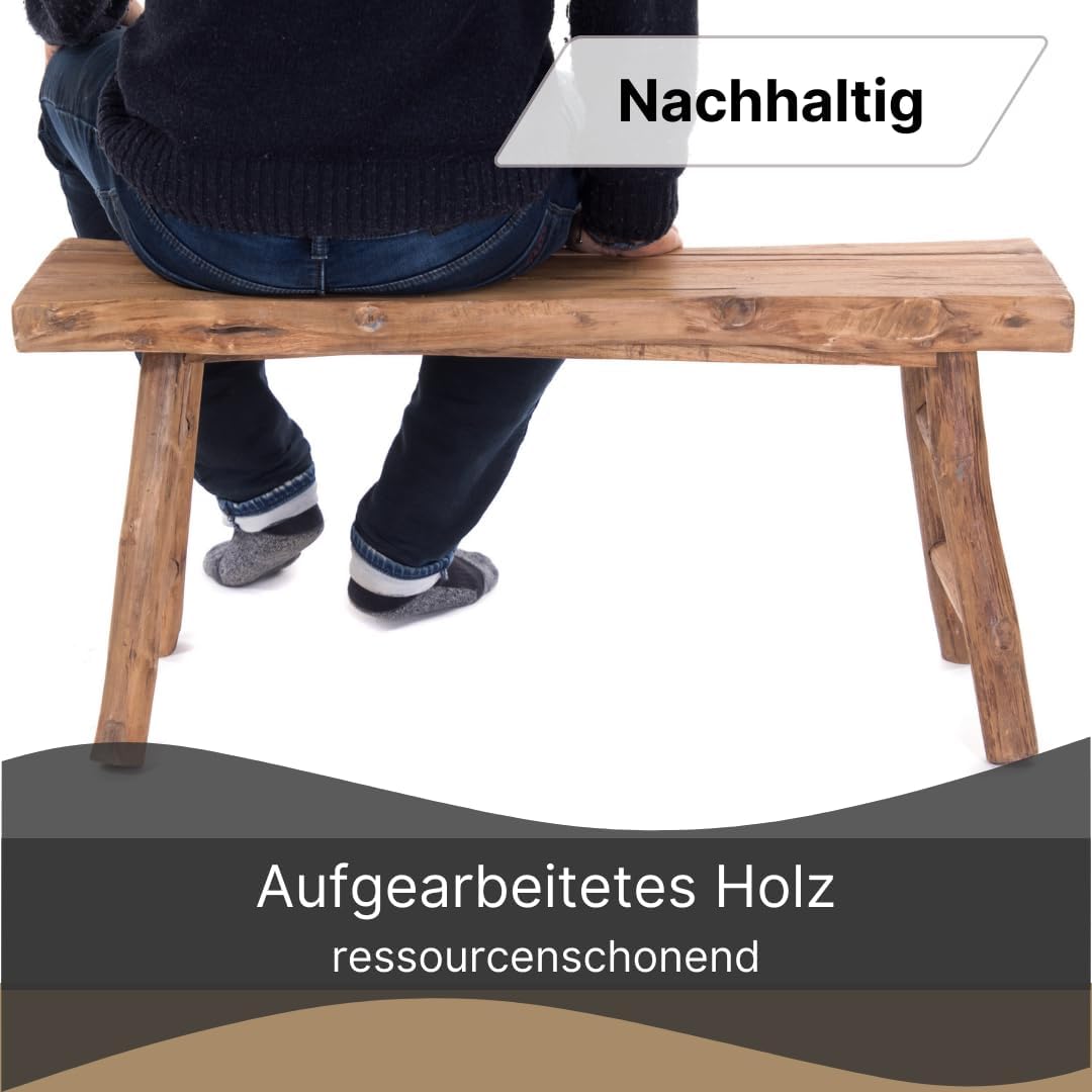 DESIGN DELIGHTS HOLZBANK Malu 93 | Teakholz, 93x44 cm, mit Streben | Treibholz Sitzbank, Baumkante Beistellbank, Bettbank, Küchenbank, Flurbank