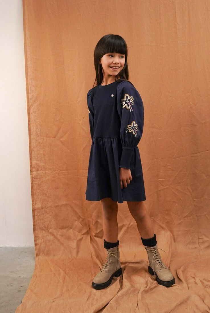 LIKE FLO blauwe like flo mini jurk woven dress with balloon sleeves