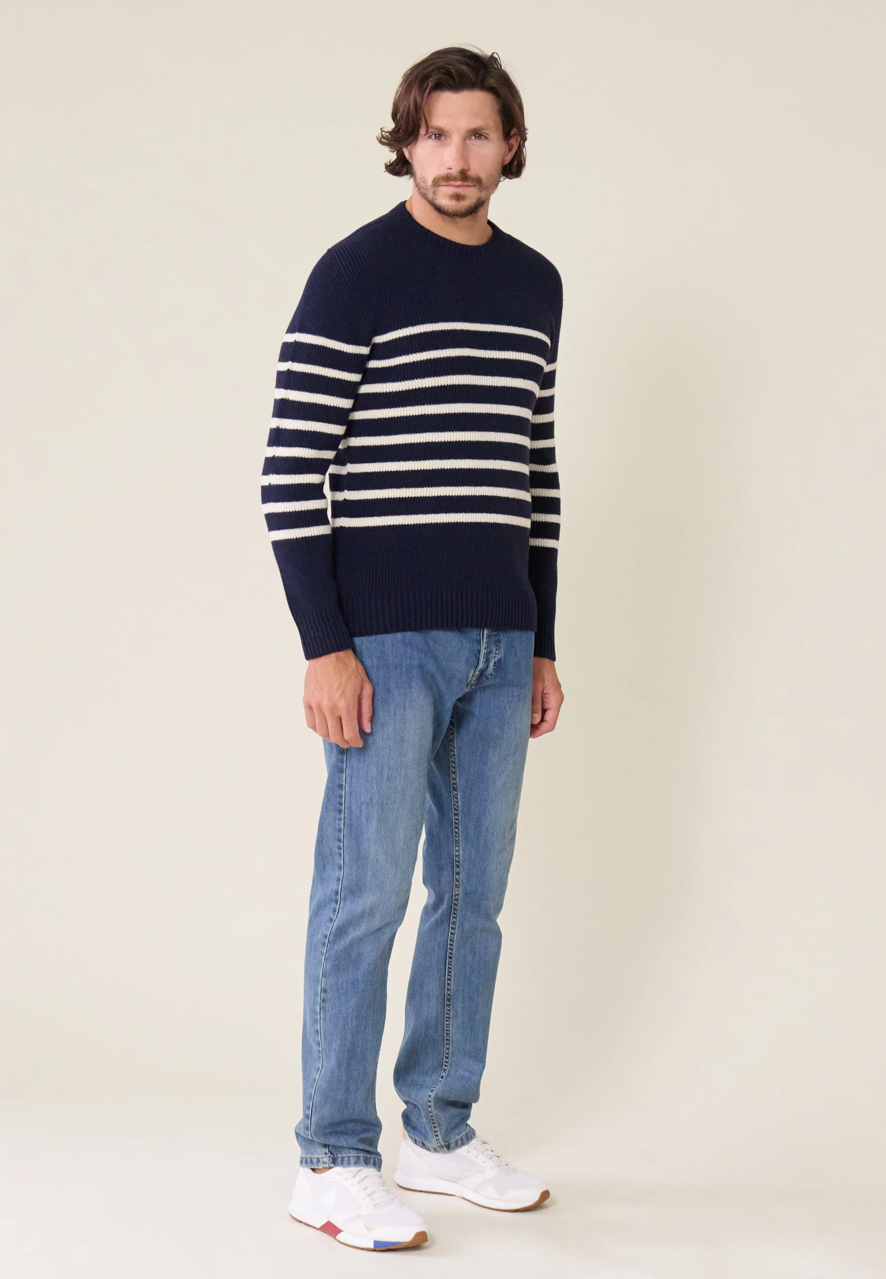 Pull Homme en laine Française-Louis Marinière Marine