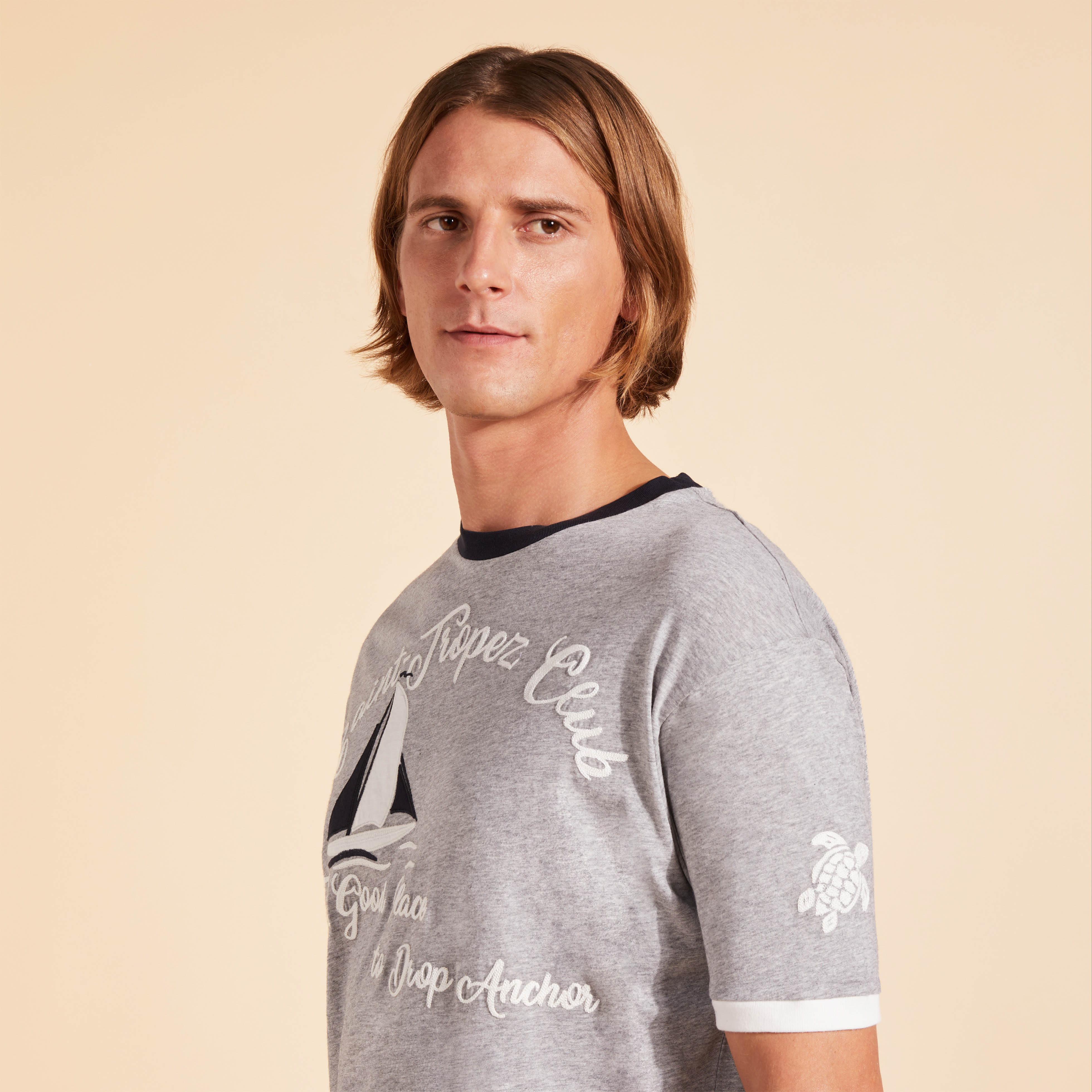 T-Shirt en Coton Homme Yarn Dye Sail