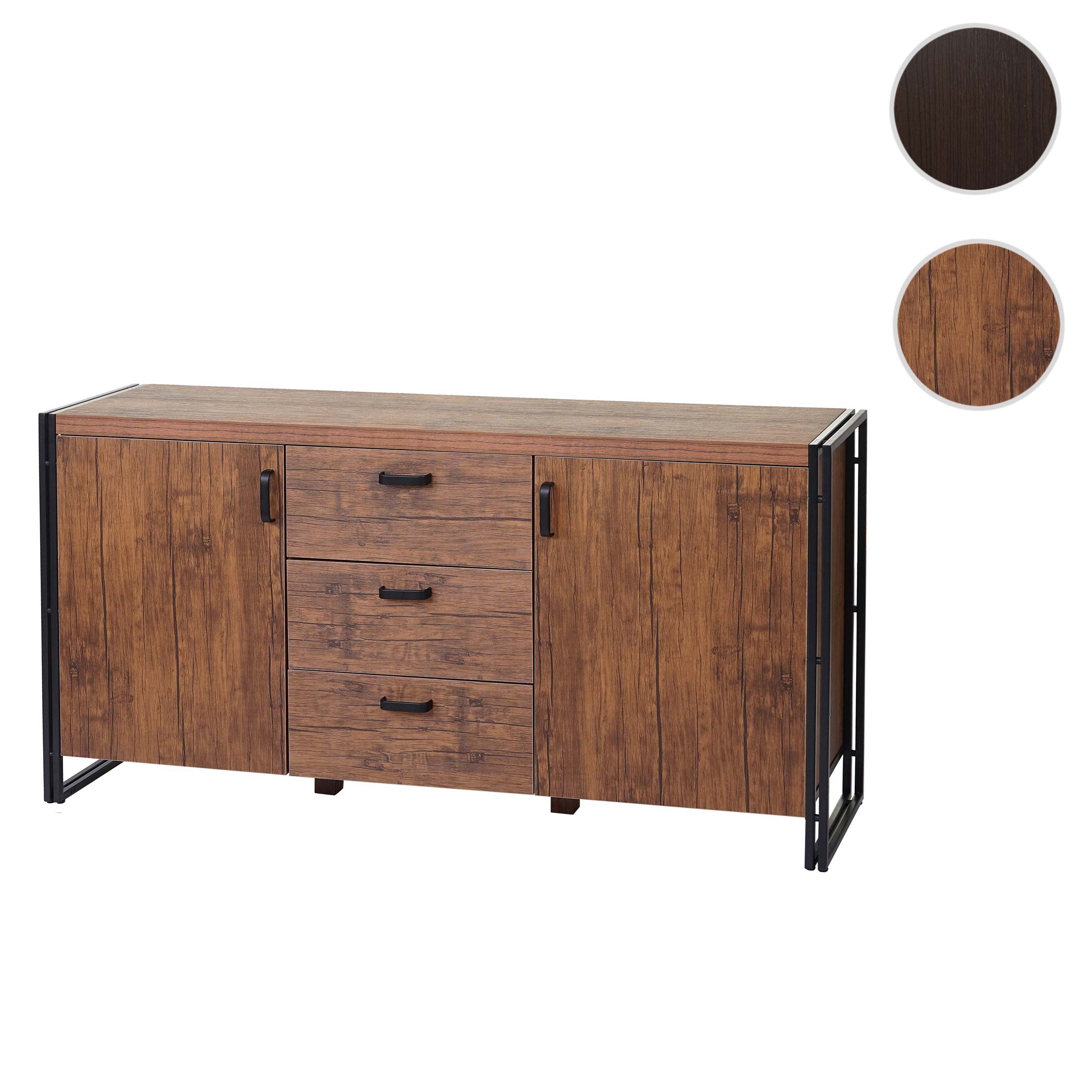 Sideboard MCW-A27, Kommode Schrank, 3D-Struktur 2 Staufächer 80x160x40cm MVG-zertifiziert MDF Metall ~ Wildeiche-Optik