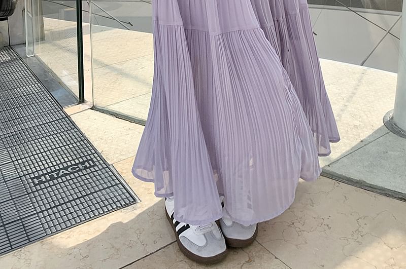 OUREA - Elastische taille, effen geplooide maxi-A-lijn rok