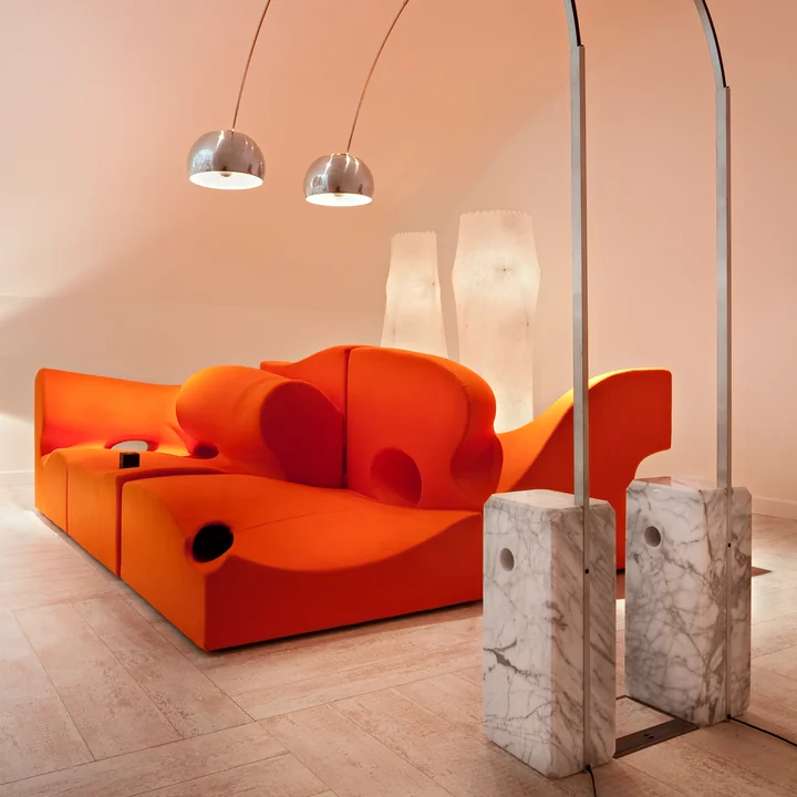 Flos - Arco Stehleuchte, Edelstahl / Marmor weiss