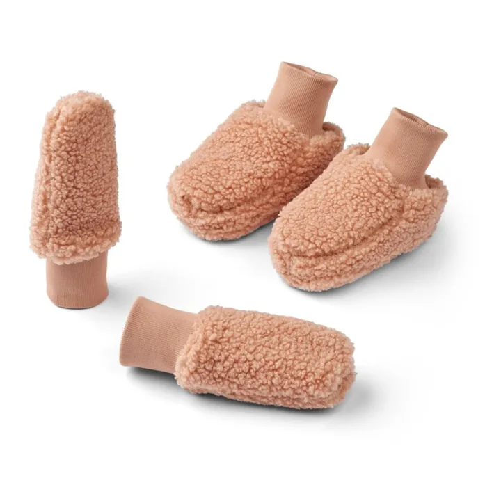 Liewood Chaussons + Mitaines Coton Bio Matière Recyclée Façon Fourrure Osman | Rose