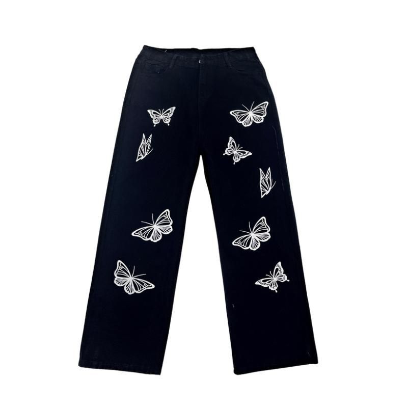 INStudio - Wijde jeans met vlinderprint