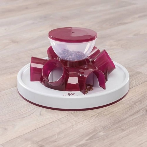 Alimentador interativo Trixie Cat Activity, vermelho e branco, para gatos.