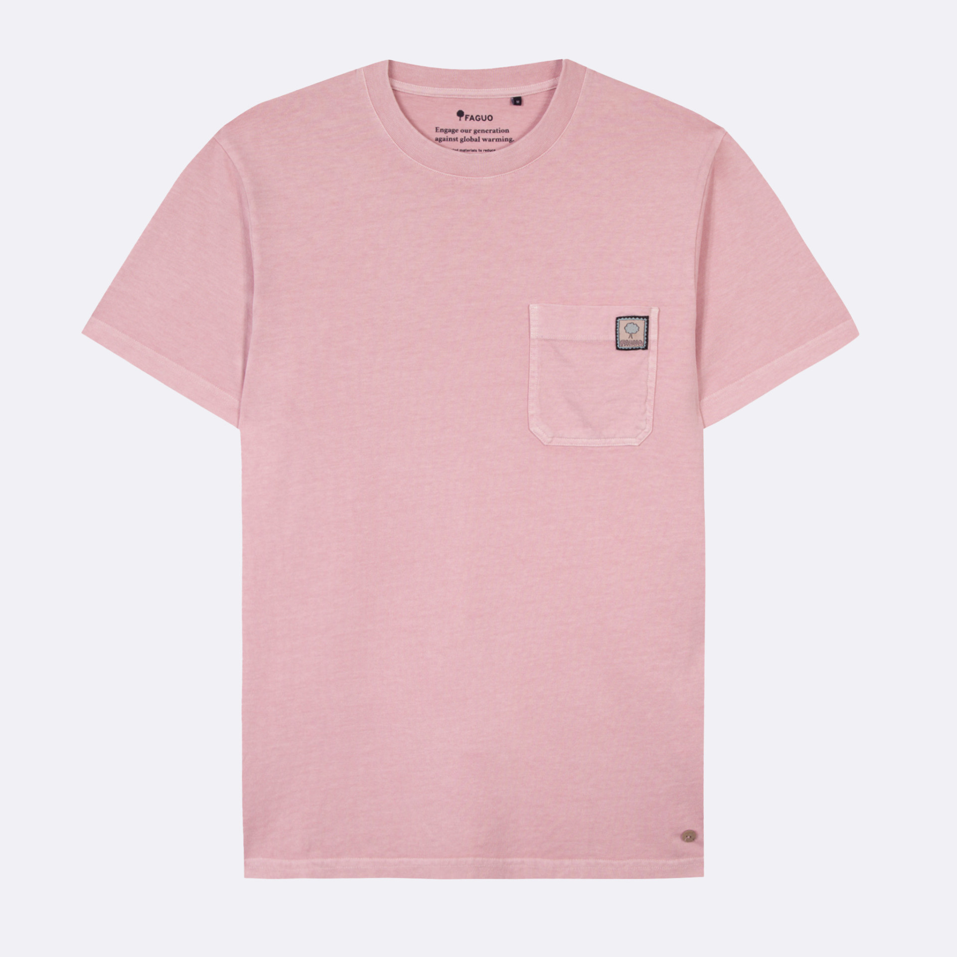 T-shirt rose col rond arbre rétro coton et coton recyclé - modèle migne