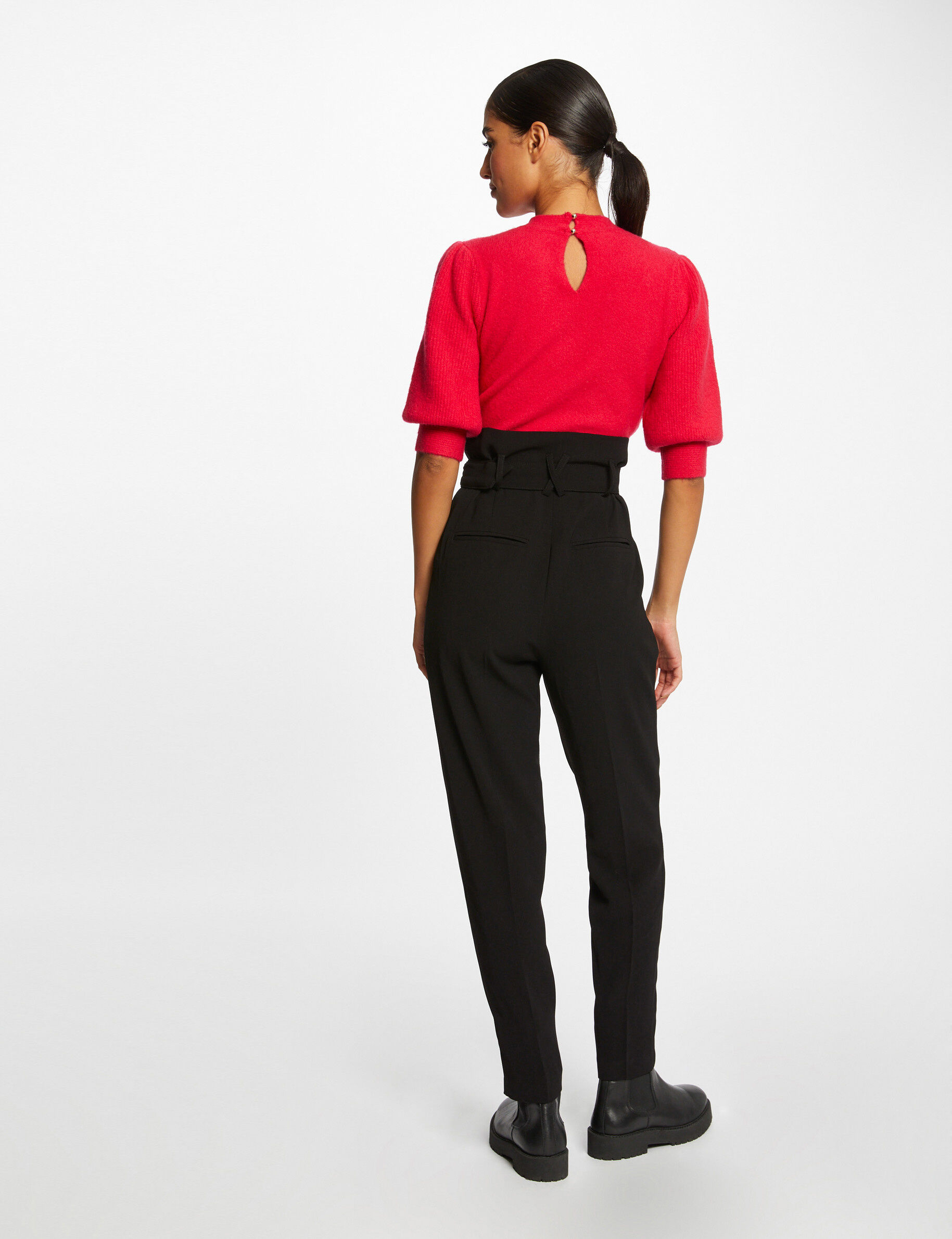 Pantalon paperbag ceinturé noir femme - noir