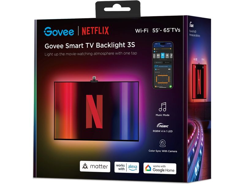Govee Envisual TV Backlight 3S Netflix Version, RGBICW, 55