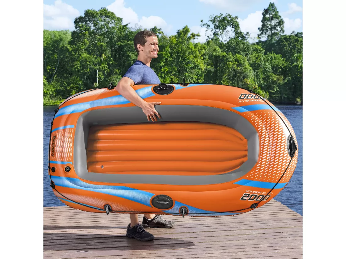 Bateau Gonflable pour 1 Adulte et 1 Enfant Bestway Kondor Elite 2000 Raft 196x106x31 cm avec Poignées et Sol Gonflable