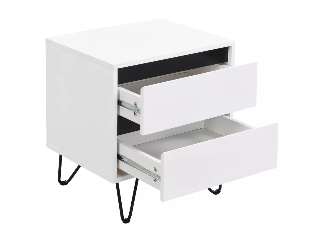 Table de chevet avec 2 tiroirs - MDF - Blanc et noir - ABUJA