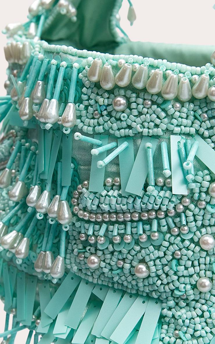 Bleu Aqua Sac Orné De Perles Et Sequins