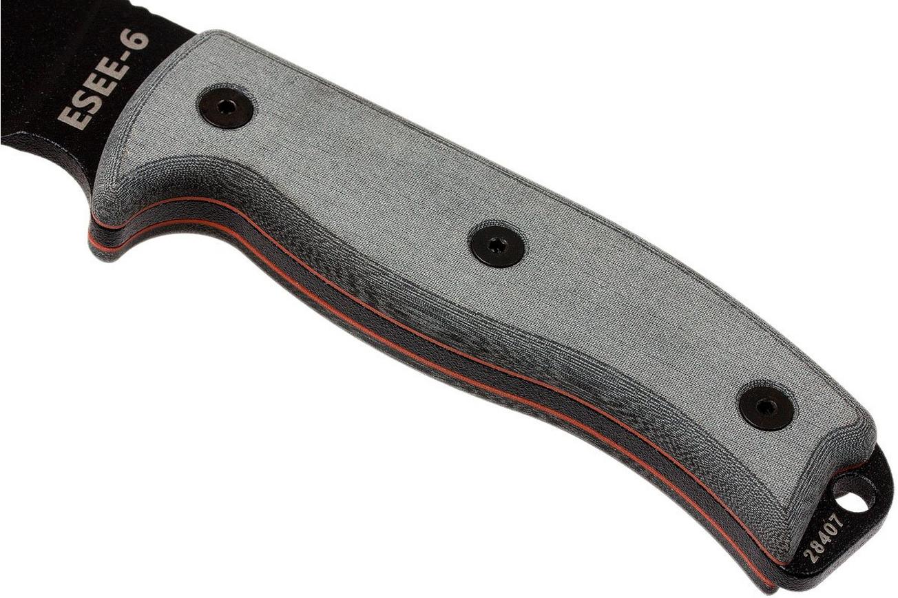 ESEE Model 6 Serrated 6S survivalmes met bruine schede   riemclip