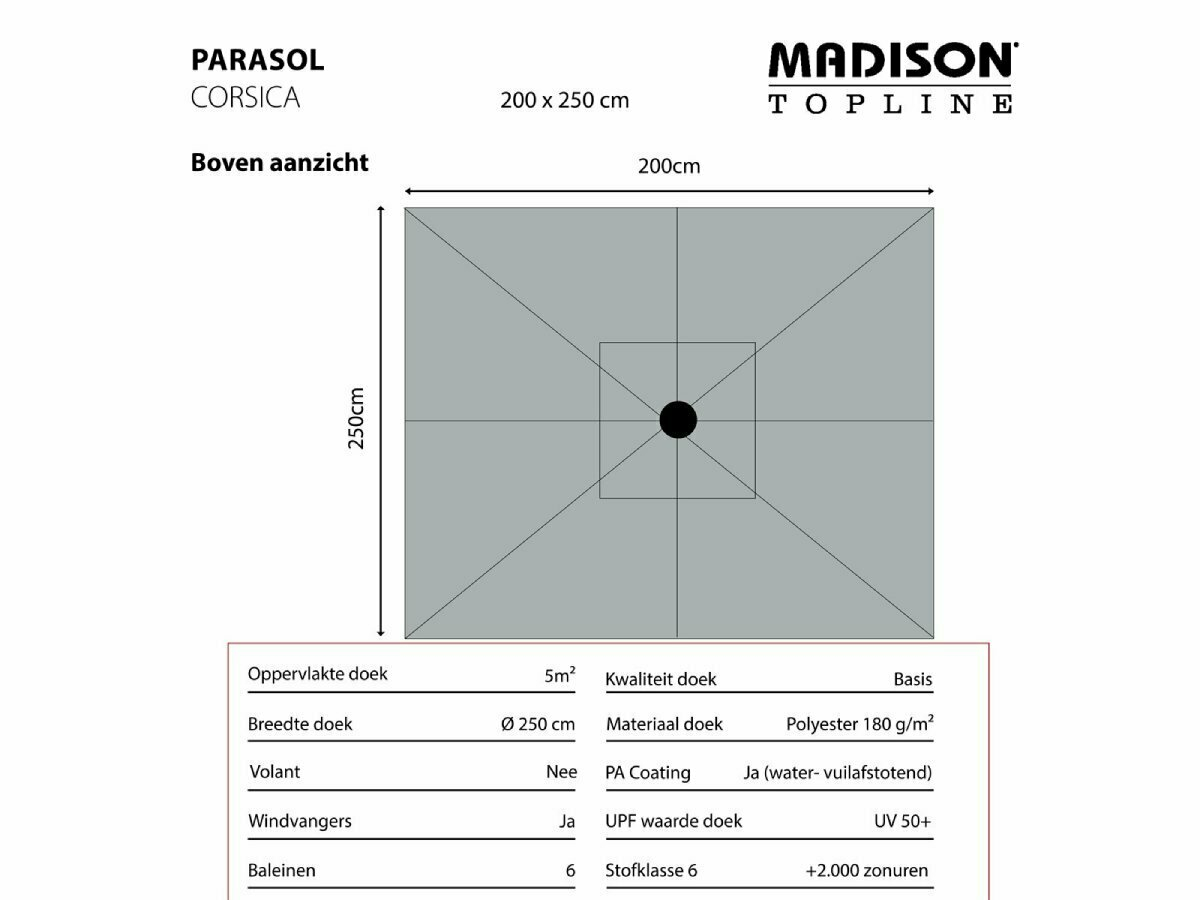 Madison Corsica 200 x 250 push-up parasol - Grey