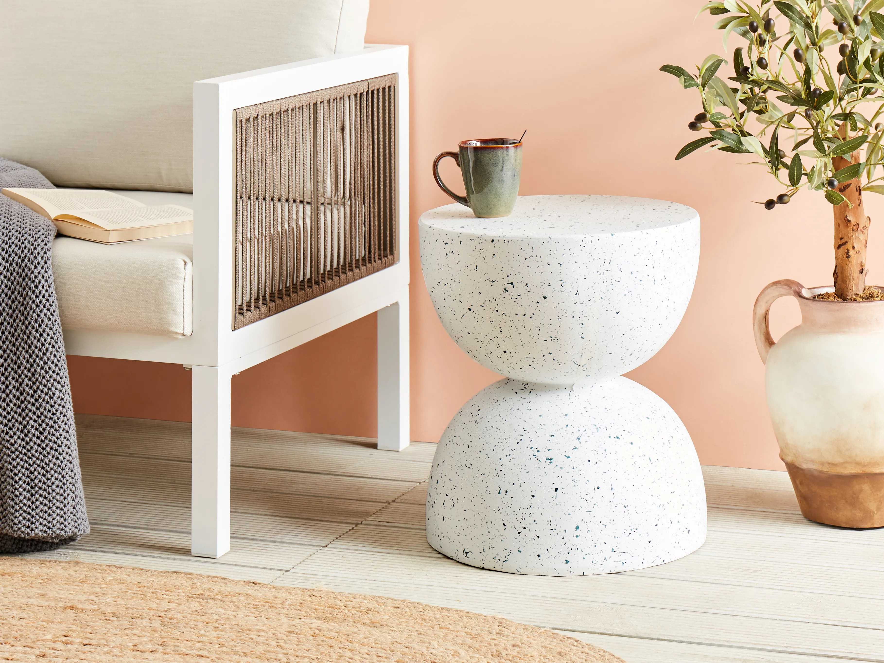 Bijzettafel CAORIA 40 cm 40 cm Terrazzo-effect Wit terrazzo