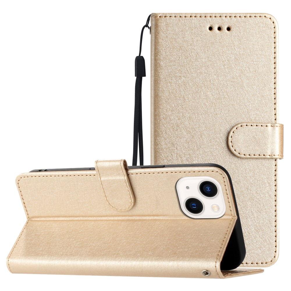 iPhone 15 Leder Tasche Flipcover Wallet mit Kartenfächern - Gold