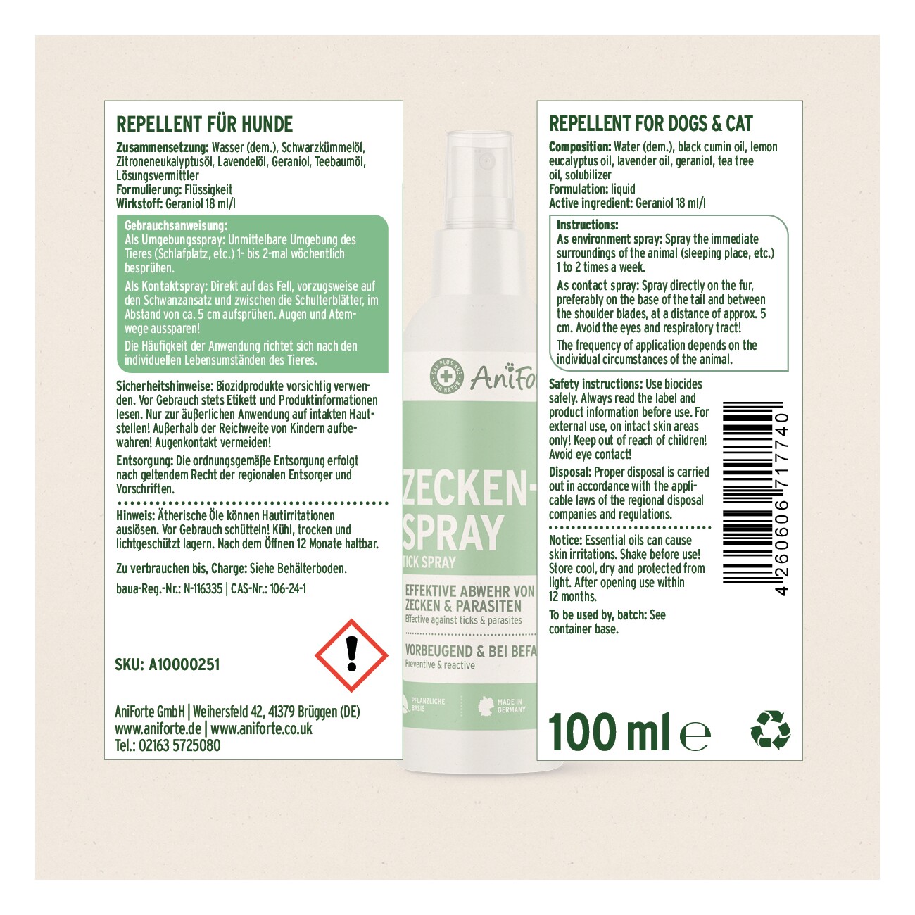 AniForte Zeckenspray für Hunde 100ml