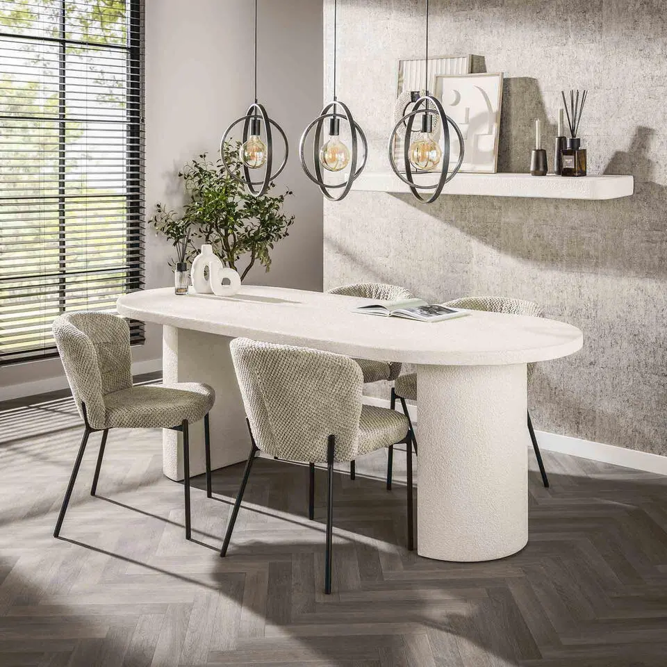 Eettafel Ovaal - Wit Marmer Composiet - 215x90x77cm - Arch Stone