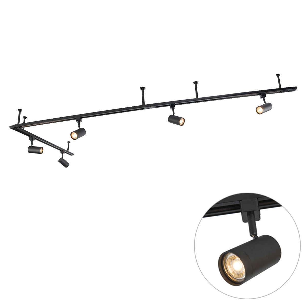 Modern hangend railsysteem met 5 spots zwart 1-fase - Iconic Jeana