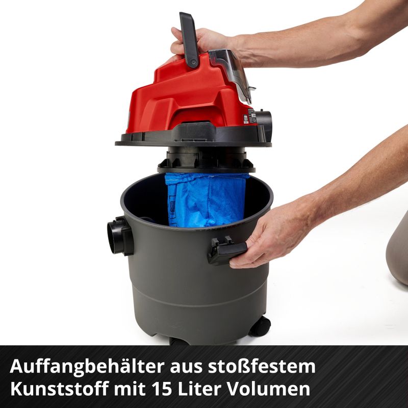 Einhell - Accu Nat-/Droogzuiger TC-VC 18/15 Li-Solo - Kleur: Rood - Materiaal: Kunststof - 15 L Reservoir