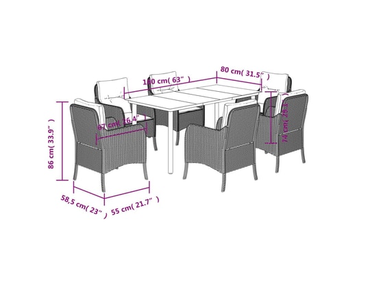 VIDAXL - Ensemble table et chaises Ensemble à manger de jardin coussins 7pcs noir résine tress...