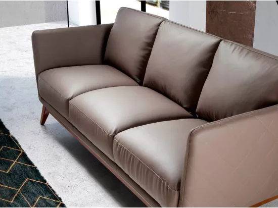 Canapé 3 places contemporain cuir capitonné et bois noyer Kila-Couleur Aqua 11 Camel