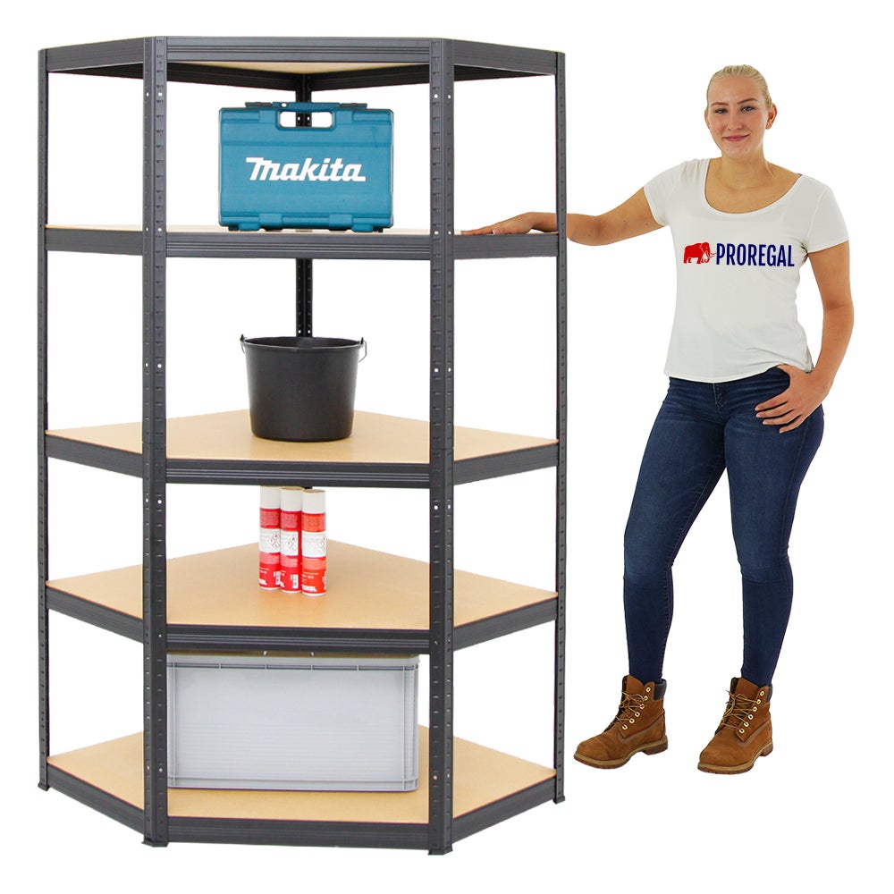 PROREGAL hoekplank Slim Elephant HxBxD 180 x 90 x 45 cm vakbelasting 250 kg zwart