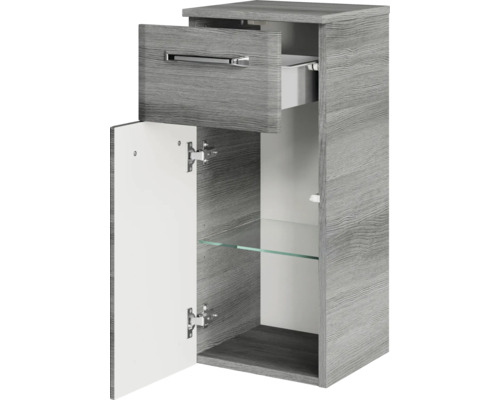 Pelipal Quickset 328 badkamermeubelset (B x H x D 175 x 200 x 39 cm), grafiet getextureerde fronten (horizontaal patroon), met witte glazen wastafel, hoge kast, onderkast en bovenkast (328.120008)