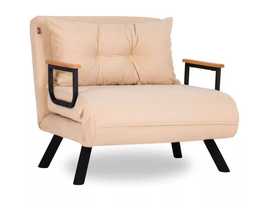 Fauteuil convertible Yolanda Métal Noir et Tissu Beige