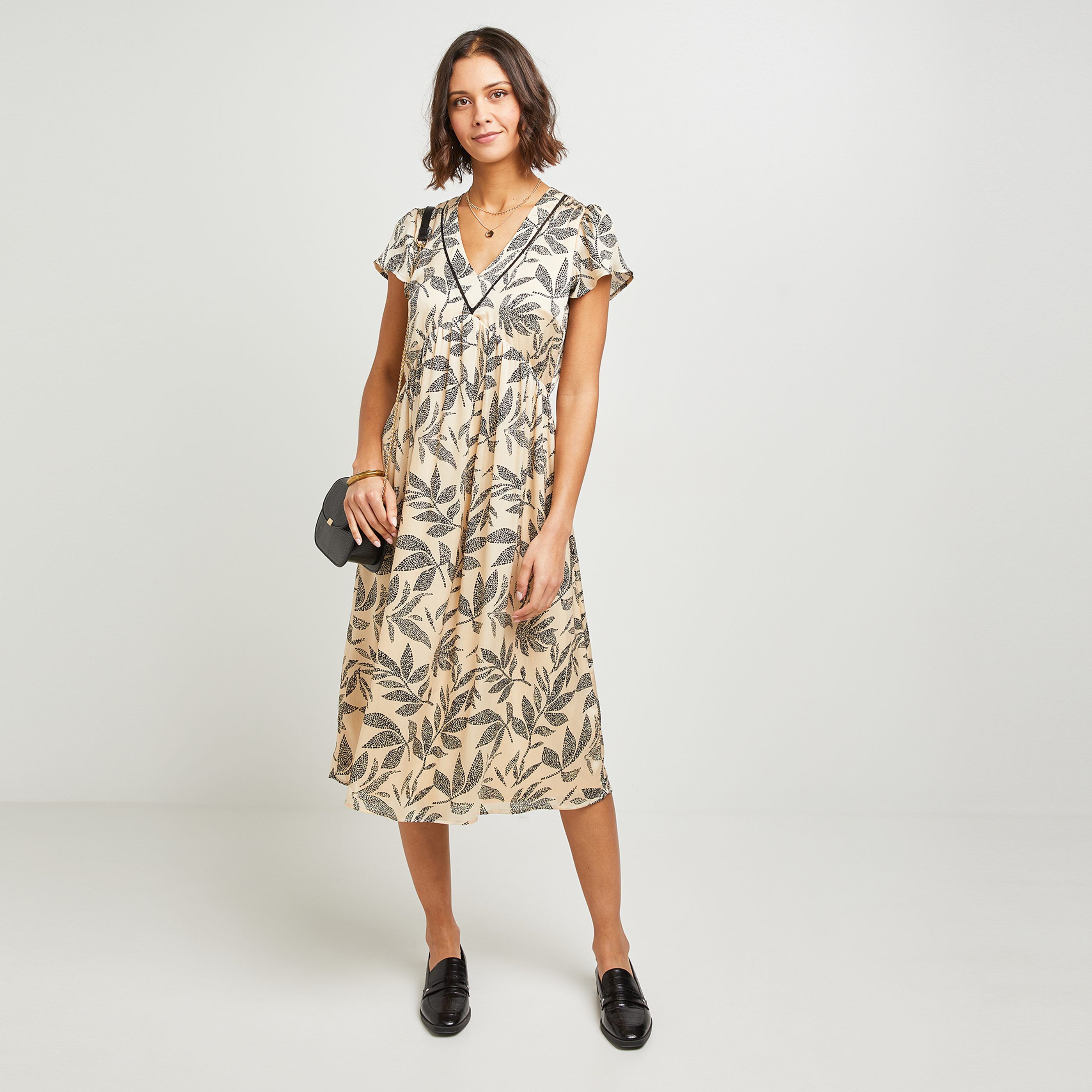 Robe longue imprimée femme - BEIGE